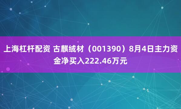 上海杠杆配资 古麒绒材（001390）8月4日主力资金净买入222.46万元